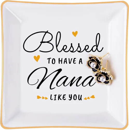 Regalos de nana, regalo para nana, plato de joyería con texto en inglés Blessed to have a nana like you, plato para bisutería, regalo de cumpleaños,