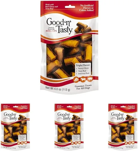 Vista 4 de Good'n'Fun Good 'N' Tasty Rollo de triple sabor de 4 onzas de queso, carne de res, cerdo