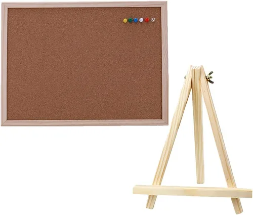 Tablero de notas con marco de madera, tablero de anuncios de corcho de doble cara con soporte para oficina en casa y uso en el aula