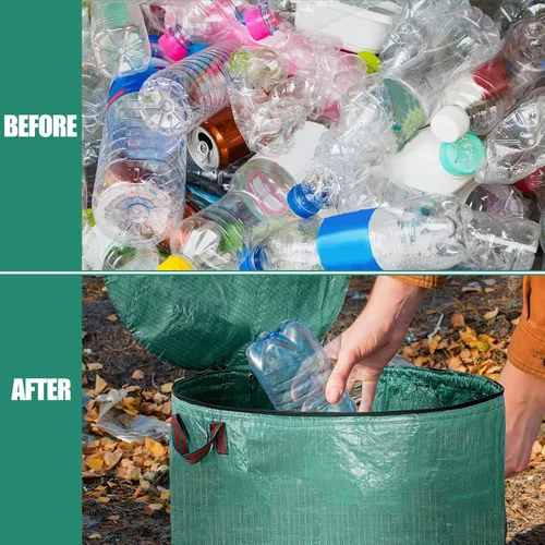 Vista 6 de Kingdder Paquete de 2 bolsas de basura reutilizables de 132 galones con tapa y asa plegables extra grandes para bolsas de césped, contenedores