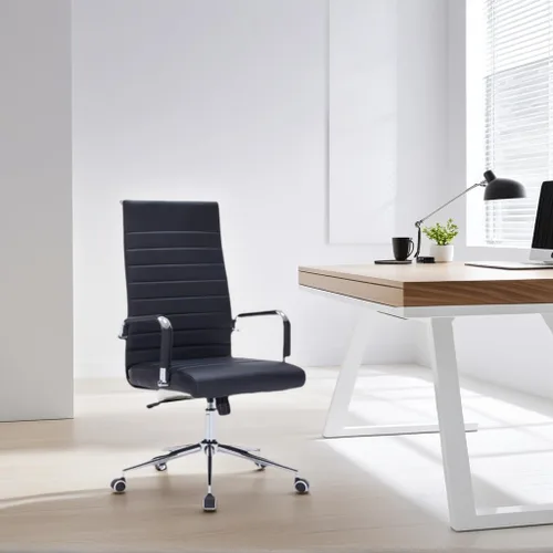 Vista 2 de Silla de escritorio de oficina con respaldo alto, silla de computadora ejecutiva de piel sintética con ruedas, altura ergonómica moderna ajustable