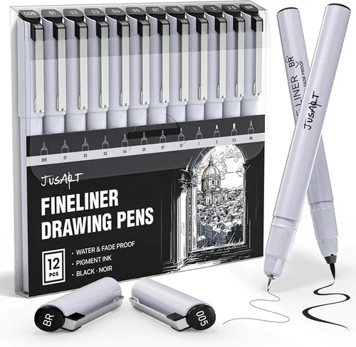 Bolígrafos fineliner, ultrafinos, finos, brocha y cincel, 12 tamaños 12- negro