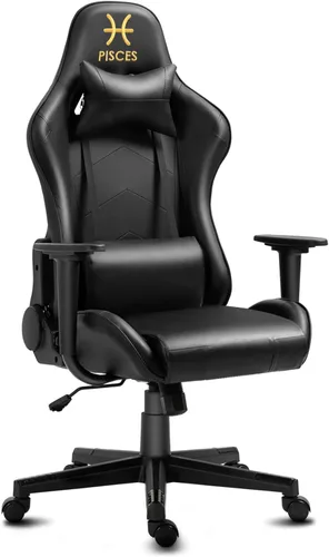 Vista 8 de Modern-Depo Black Virgo Zodiac - Silla de juegos con diseño ergonómico, giratorio y reclinable ajustable, capacidad de carga de 330 libras