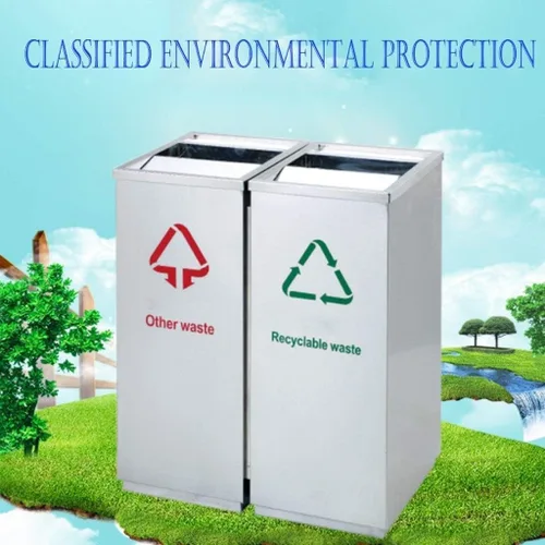 Vista 4 de Bote de basura Outdoor Dustbin Square Stainless Steel Commercial Trash Can wInner Buckets Heavy Duty Large Classified Garbage Bin Trash Container