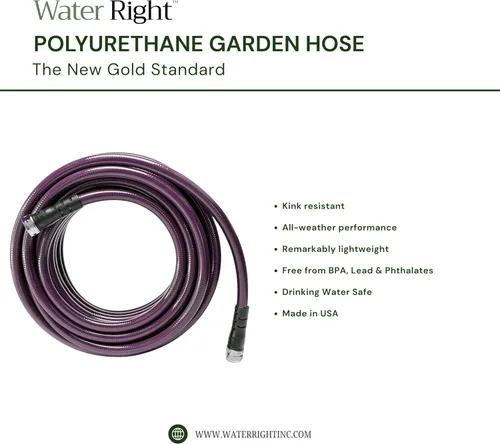 Vista 3 de Water Right 500 Series manguera de jardín de agua, alto caudal, Conexiones de latón, Berenjena