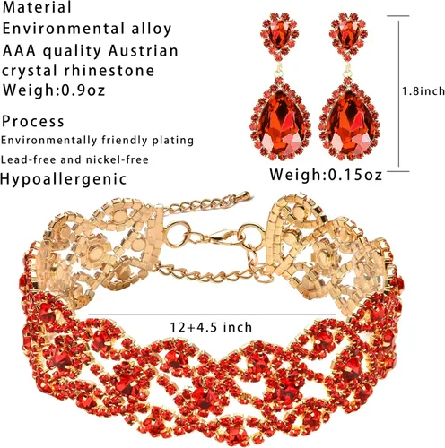 Vista 6 de Conjunto de joyas para mujer, cristal de diamantes de imitación para novia, declaración, gargantilla, collar, tiara, corona, eslabón, brazalete