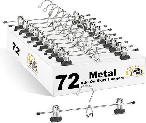 Vista 11 de 6 perchas de calidad para pantalones resistentes para falda/colgador de metal, clips ajustables extra anchos, multiapilables, para añadir