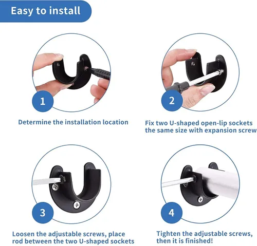 Vista 7 de Rise Age Soportes de barra de armario de acero inoxidable, soporte de 0.8 in de diámetro, soporte de barra de cortina resistente, soporte de extremo
