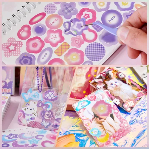 Vista 3 de Libro de 2500 Calcomanías Kpop para Tarjetas Fotográficas - Purpurina, Mariposa, Corazón, Cintas, Calcomanías Decorativas para Niños, Niñas, Chicos