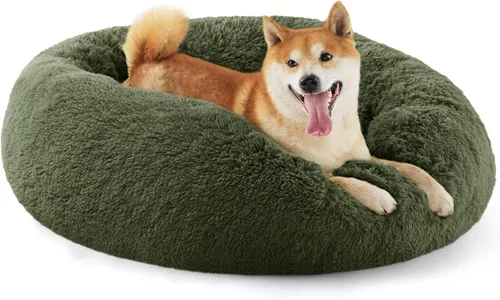 Vista 53 de Bedsure - Cama calmante para perros pequeños y medianos, lavable, con forma de dona, antideslizante, afelpada, esponjosa, pelo sintético, cama