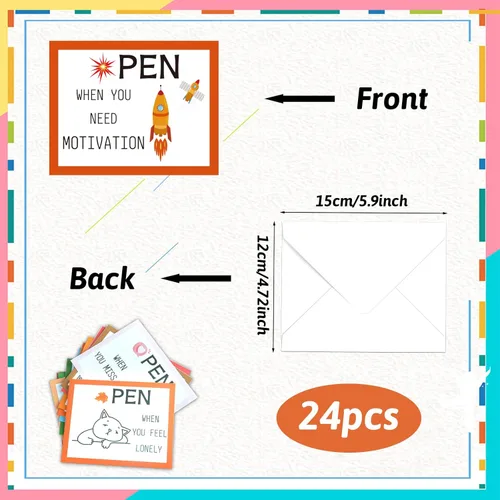 Vista 2 de 24 sobres abiertos cuando, coloridos sobres de letras abiertas cuando se abren, tarjetas abiertas para estudiantes universitarios, regalos de larga