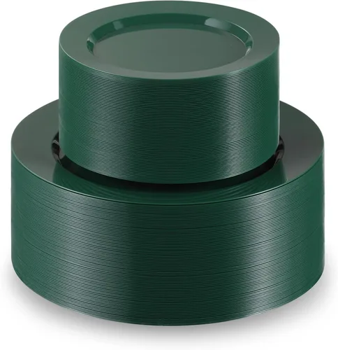 Vista 12 de Munfix Juego de 100 platos de plástico negro, 50 platos llanos de plástico de 10 pulgadas y 50 platos de postre de plástico de 7 pulgadas, elegantes