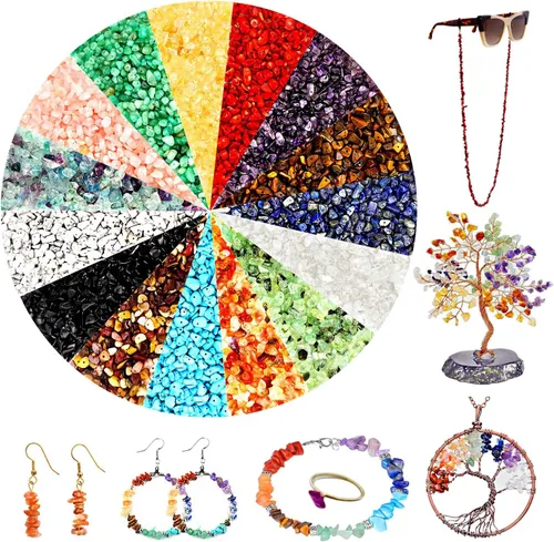 Cuentas para hacer joyas, 900 cuentas sueltas de piedras preciosas de cristal natural, cuentas a granel de roca irregular con caja de plástico para