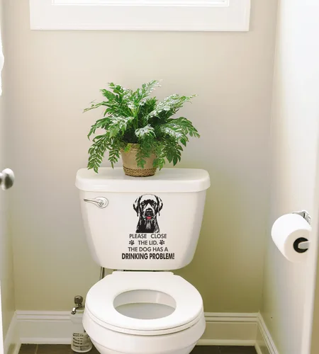 Vista 4 de Divertidas calcomanías para tapa de inodoro de perro Labrador Retriever, extraíble, impermeable, vinilo para asiento de inodoro, cierra la tapa