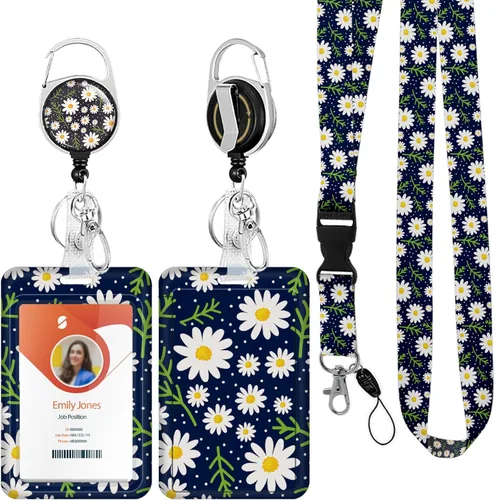 Vista 30 de Soporte para tarjetas de identificación con cordón, soporte retráctil para tarjetas de identificación, correa desmontable para el cuello con carrete