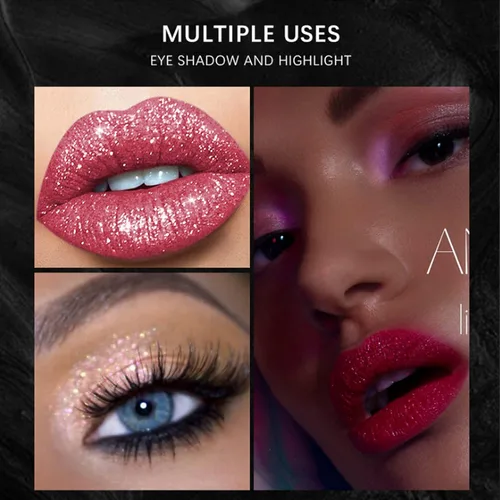 Vista 3 de Petansy Juego de 12 lápices labiales líquidos mate, maquillaje de labios, brillo de labios brillante con diamantes, 24 horas, de larga duración