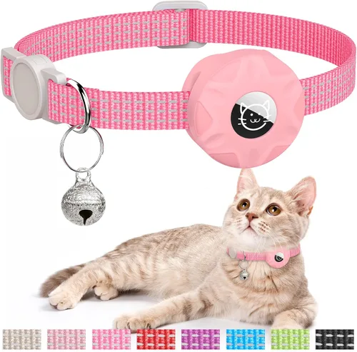 Vista 13 de Apple AirTag - Collar para gatos, rastreador GPS con función separable y campana, ligero para gatos y gatitos (negro)