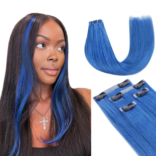 Vista 49 de Lashey Extensiones de cabello humano con clip, sin costuras, #1, color negro azabache, extensiones de cabello humano real, extensiones de cabello
