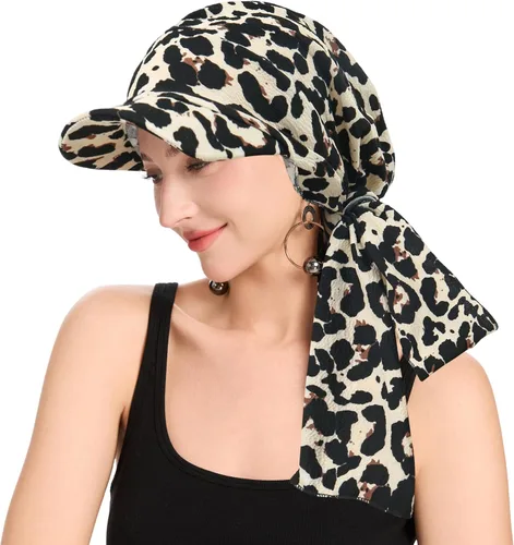 Vista 15 de ZLYC Gorro de quimioterapia para mujer, visera para la cabeza, bufanda preatada, gorra ligera de calavera Blanco sólido