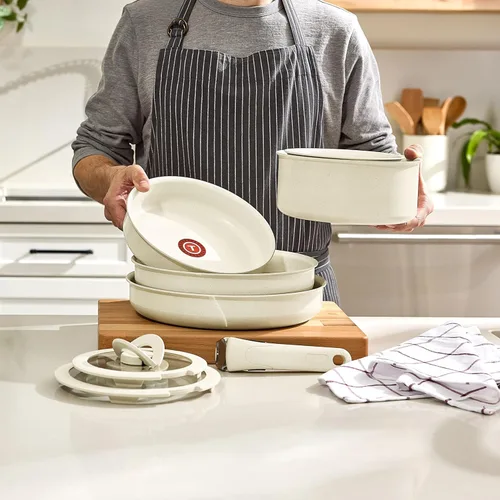 Vista 6 de T-fal Ingenio Essentials - Juego de utensilios de cocina con mango desmontable/extraíble de 11 piezas, granito titanio antiadherente, inducción