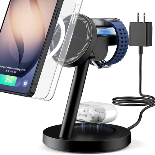 KPON for Samsung 3 in 1 Charging Station, Magnetic Wireless Charger Stand for MagSafe for Samsung Galaxy S26 Ultra/S25/Z Fold7/Flip7, Phone Watch