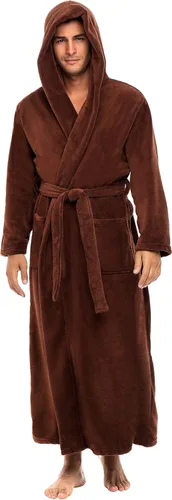 Vista 31 de Alexander Del Rossa Bata de baño de vellón afelpado suave, con capucha, para hombre, bata larga y cálida Verde militar