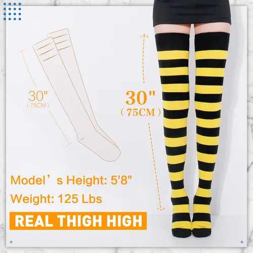 Vista 2 de Kayhoma Extra Long Cotton Stripe Thigh High Socks Over the Knee High Socks