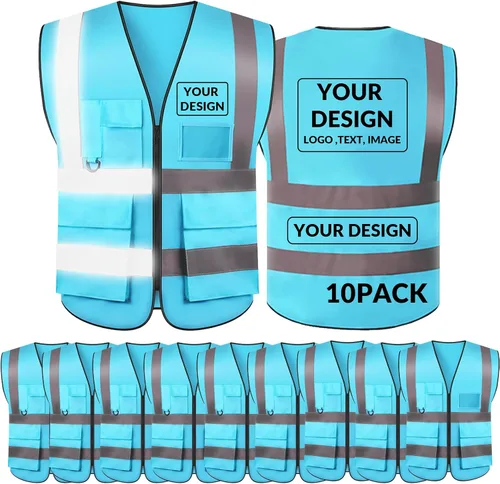 Vista 28 de BeautyWill Chaleco de seguridad con logotipo personalizado, Hi Vis Clase 2, chaleco reflectante de construcción unisex con 5 bolsillos