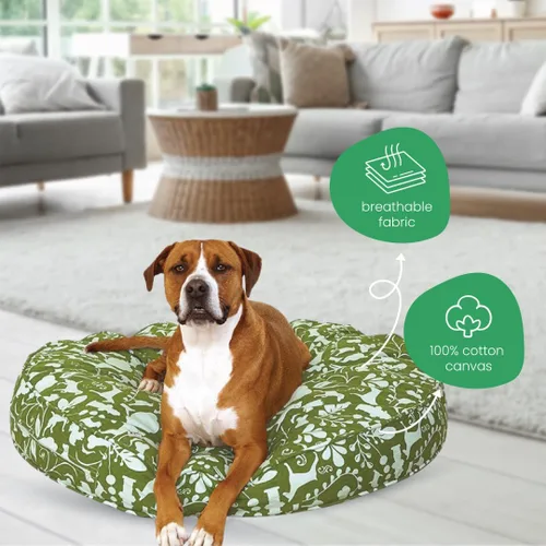 Vista 4 de Molly Mutt Funda para cama de perro de tamaño mediano a grande, estampado amarillo por mañana, mide 36 x 5 pulgadas, 100% algodón, duradera