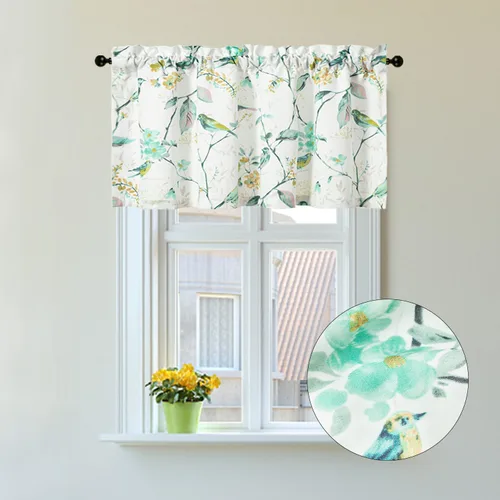 Vista 18 de VOGOL Cenefa de pájaro y bayas, decoración clásica de ventana de campo americano con estampado botánico, cortina de bolsillo para barra fácil