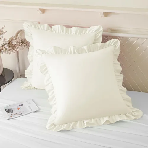 KKJIAF Juego de 2 fundas de almohada con volantes de 18 x 18 pulgadas, fundas de almohada cuadradas beige con volantes, fundas de almohada de