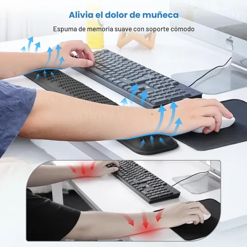 Vista 2 de MEKASS Reposamuñecas ergonómico para teclado y ratón, juego de reposamuñecas de espuma viscoelástica suave con base de silicona antideslizante