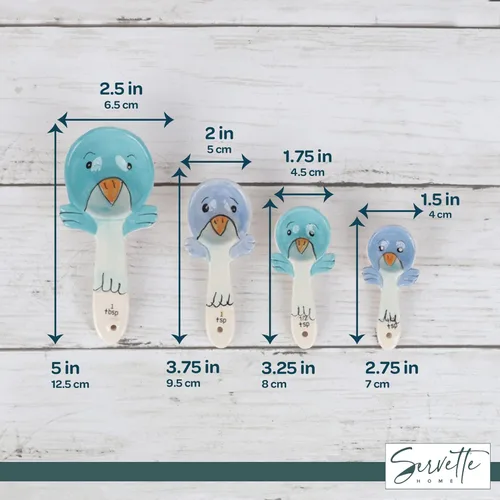 Vista 5 de Lindas cucharas medidoras - Juego de utensilios de cocina y decoración de cocina - Cucharas azules para pájaros
