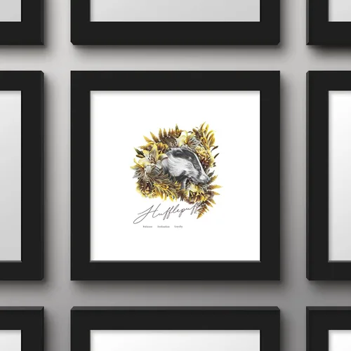 Vista 2 de Trends International Gallery Pops - Póster de pared de Harry Potter Hufflepuff Crest Romance, 12 x 12 pulgadas, versión enmarcada en negro