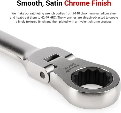 Vista 5 de TEKTON Llave de extremo de caja de trinquete de 1/2 x 9/16 pulgadas de largo con cabeza flexible de 12 puntos WRB36313