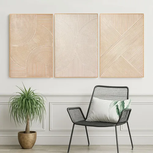 Vista 6 de Zessonic Arte de Pared 3D con Textura Grande Conjunto Neutro de 3-24"x36" Pinturas de Lienzo Abstractas Pintadas a Mano Enmarcadas Marrones