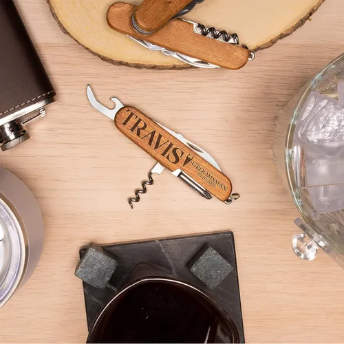 Vista 7 de Cuchillo de bolsillo personalizado para padrinos de boda - Cuchillos personalizados multiherramienta de 8 funciones - Cuchillos de bolsillo grabados