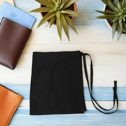 Vista 5 de minkissy 2pcs Black Waterproof Kitchen Half Aprons for Servers with 3 Pockets, Extra Long Waist Ties, Unisex Restaurant Cooking and Catering Work