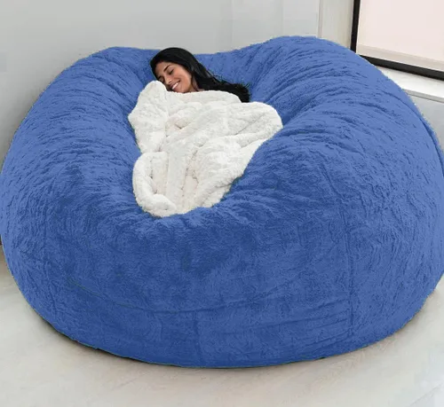 Funda para silla tipo puf de piel gigante para niños y adultos, (sin relleno), muebles de sala de estar, grande, redondo, suave, esponjoso, de piel