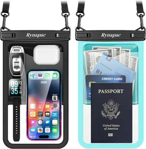 Vista 18 de Rynapac Bolsa impermeable para teléfono - Bolsa impermeable para teléfono de 8.5 pulgadas con cordón, bolsa seca para teléfono IPX8, artículos