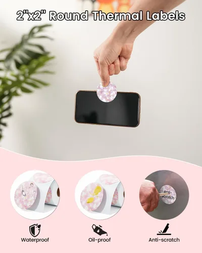 Vista 6 de 2'' Circle Thermal Labels, Self-Adhesive Direct Thermal Stickers, Waterproof Thermal Printer Labels for Business, DIY Logo, Name Tag, Addressing