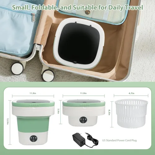 Vista 2 de Lavadora portátil de 17 litros, mini lavadora plegable con secadora giratoria, 3 modos de limpieza para ropa de bebé, ropa interior y calcetines