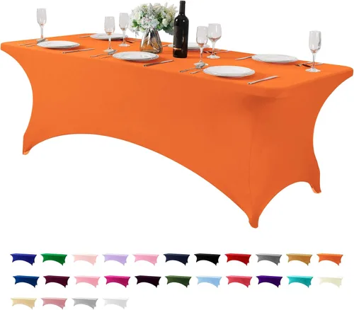 Vista 24 de Paquete de 2 manteles de elastano para mesa de 4, 6 o 9 pies, mantel elástico universal ajustable para fiestas, banquetes, bodas y eventos