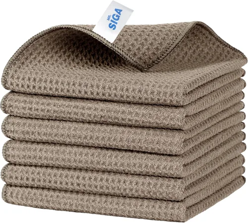 Vista 8 de MR.SIGA Paños de limpieza con patrón de gofres, paños de limpieza de microfibra absorbentes reutilizables, toallas de cocina de microfibra sin Gris