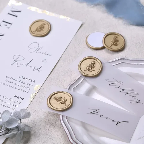Vista 2 de UNIQOOO Pegatinas de Sello de Cera - Pegatinas de Sello de Sobre para Invitación de Boda de Romero, 100 Piezas de Pegatinas Metálicas Autoadhesivas