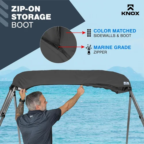 Vista 6 de Lona universal de repuesto Bimini de 3 arcos y paredes laterales desmontables con funda de almacenamiento, toldo de barco de grado marino 900D