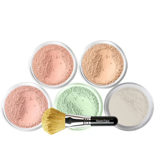 Vista 11 de Kit de 5 piezas con cepillo facial (BEIGE) Mineral Maquillaje Set Full Size Powder Bare Skin Matte Foundation