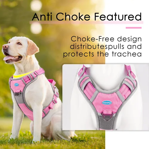Vista 6 de ThinkPet Arnés deportivo transpirable sin tirones con mango, arnés reflectante ajustable para perros medianos y grandes, clip trasero/delantero
