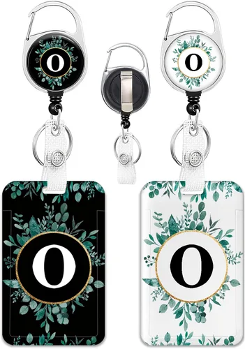 Vista 9 de Paquete de 2 portatarjetas con carrete retráctil, monograma con nombre y letra I, protector vertical resistente para tarjetas de identificación