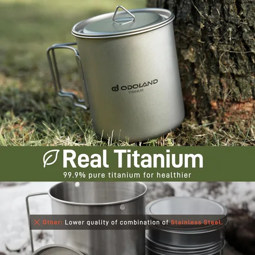 Vista 3 de Odoland Utensilios de cocina de titanio para camping, 25.4 fl oz, olla de titanio con estufa de camping y olla portátil para mochileros, senderismo